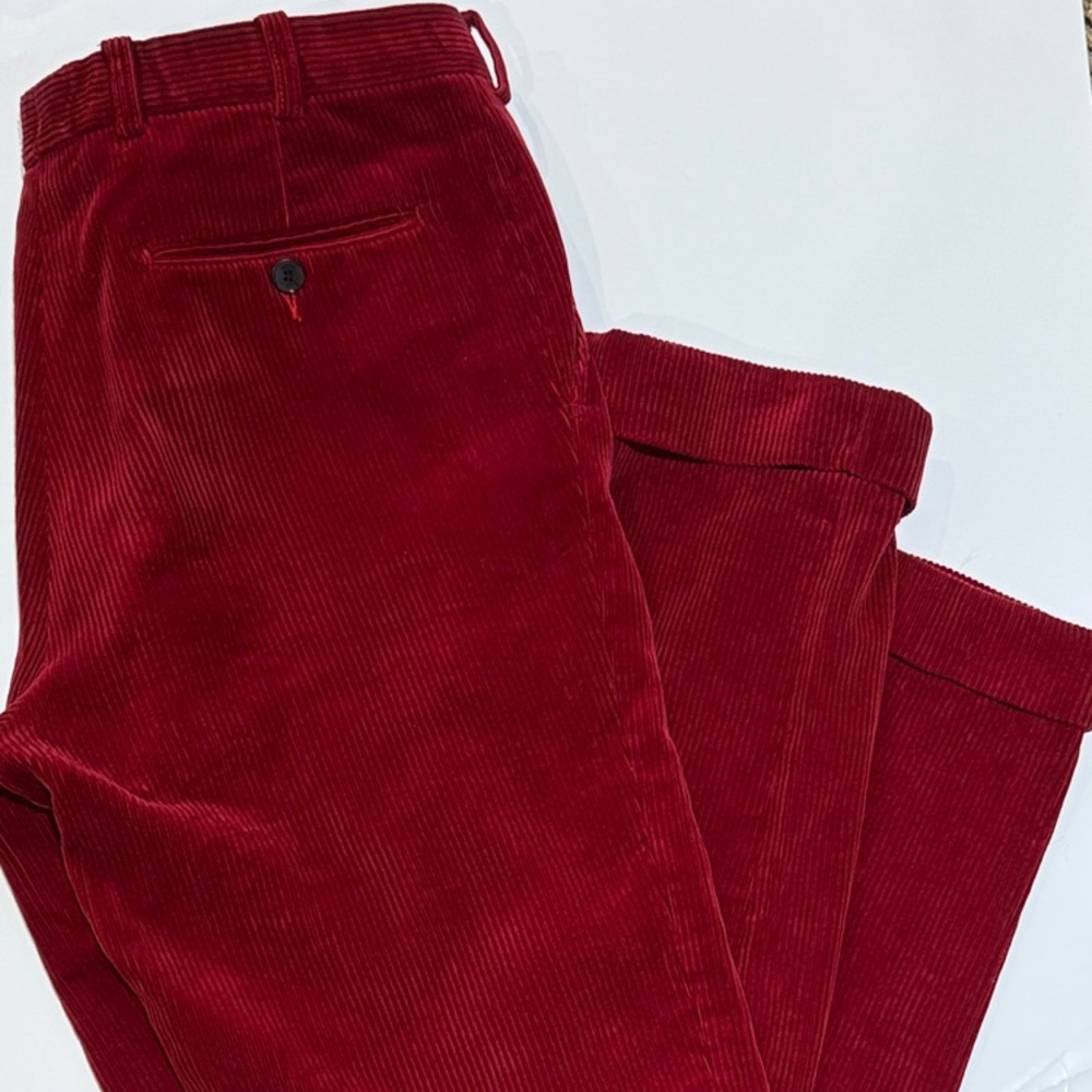 Hilditch & Key Men's Corduroy Trousers in Rich Red 32R